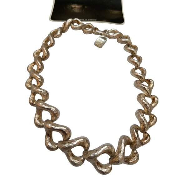 Vintage 80s Rare Alexis Lahellec Paris NOS Matte Silver Metal Heart Necklace - Picture 2 of 10
